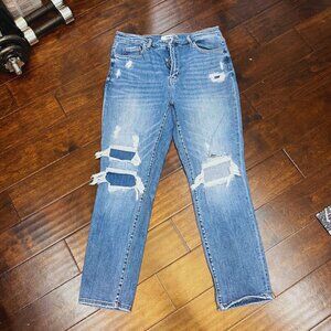MICA Los Angeles Distressed High Rise Straight Leg Jeans 31